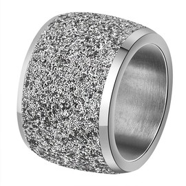 INRENG Women's Stainless Steel Ring Shiny Sequins Pave Sandblast Wide Wedding Band Silver Size 10