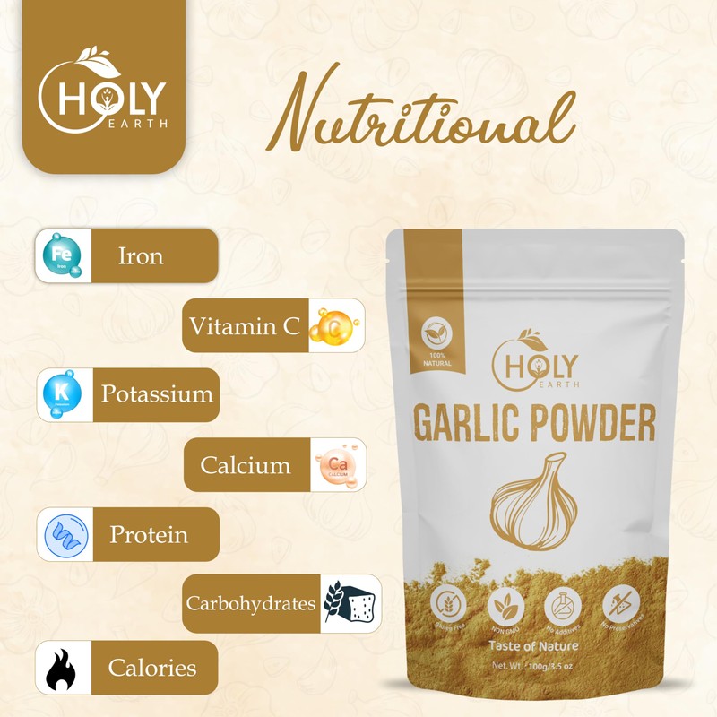 Holy Earth Garlic Powder, 100% Natural, Gluten-Free, Non-GMO, No Additives,