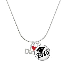 Delight Jewelry Silvertone I love Dance with Red Heart Script Class of 2025 Dome Charm Necklace, 18"