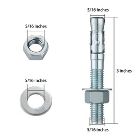 Wensilon 5/16x3" 10Pcs Inch Standard Fasteners for Heavy-Duty Zinc Wedge Anchors for Cement and Concrete