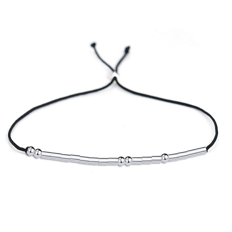 Gleamart Morse Code Bracelets Sterling Silver Beads Silk Cord Bangles