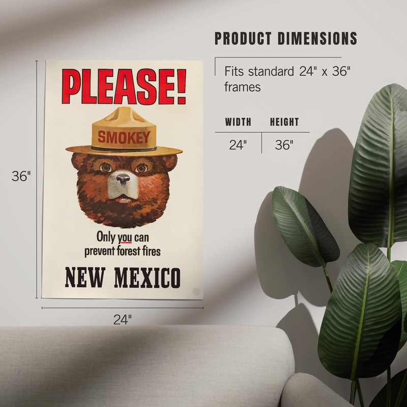 Lantern Press 24x36 Inch Giclee Print, New Mexico, Smokey Bear,