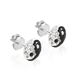 Yin Yang Balance Sparkly 925 Sterling Silver Stud Earrings 7mm, Cubic Zirconia, Cubic Zirconia