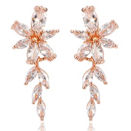 Rosegold Wedding Earrings for Brides Bridesmaids Elegant Rhinestone Dangle Earrings Marquise Crystal Bridal Earrings Formal Prom Statement Drop Earrings for Women Girls