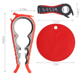 Jar Opener Grippers - 4 Packs Rubber Jar Openers for Weak Hands 5-in-1 Jar Bottle Opener for Seniors with Arthritis