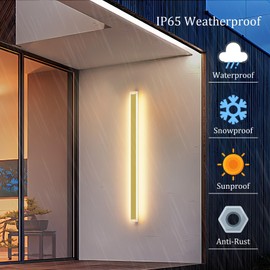 Coinmit 2Pack 47.2In Long Outdoor Wall Light LED Exterior Light Fixtures Linear Wall Mount Lighting 3000K Long Porch Light for House(Gold)