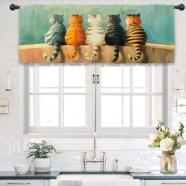 Kalmico Cute Cat Kitten Kitchen Curtain Valance 54W x 18L Inch Funny Pet Rod Pocket Short Cafe Small Window Treatment Drapes Decor