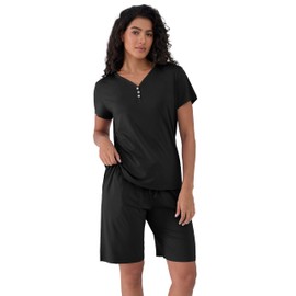 Joyaria Womens Shorts Pajamas/PJs Set Cooling Bamboo Viscose Sleepwear Ultra Soft Ladies (Black, Large)