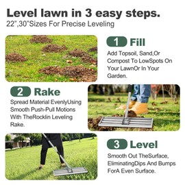 XDMURYM Lawn Leveling Rake 17*10 inch,Stainless Steel Lawn Leveler with 76” Long Handle .Heavy Duty Ground Leveler Tool Leveler Yard Rakes for Spreading Sand, Soil, Seed & Gravel.