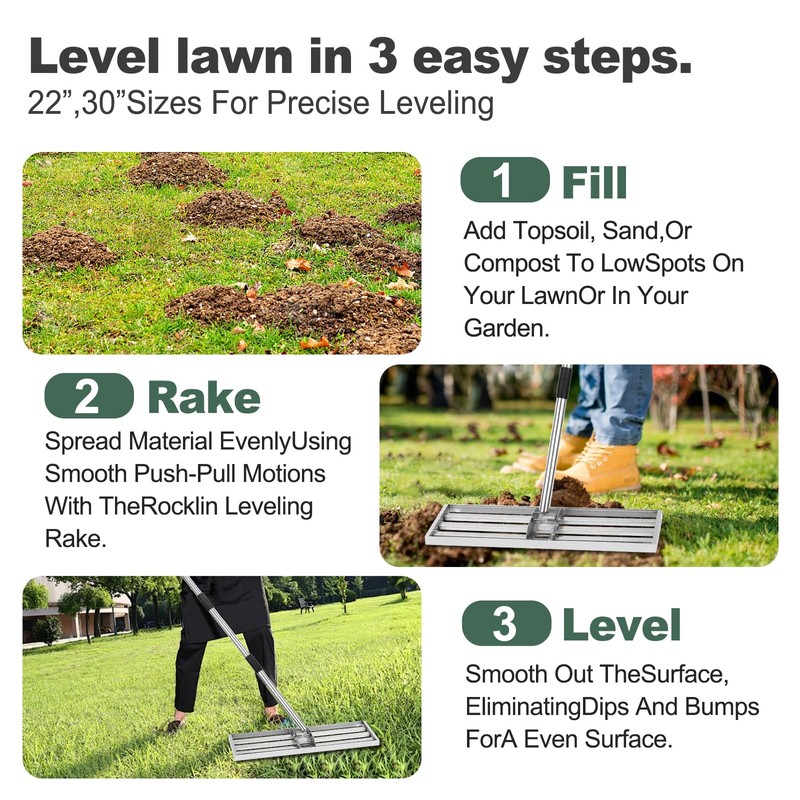 XDMURYM Lawn Leveling Rake 17*10 inch,Stainless Steel Lawn Leveler with