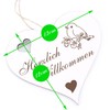 Herzlich Willkommen Sign, Small Bird, Decorative Heart Wooden Welcome Sign,