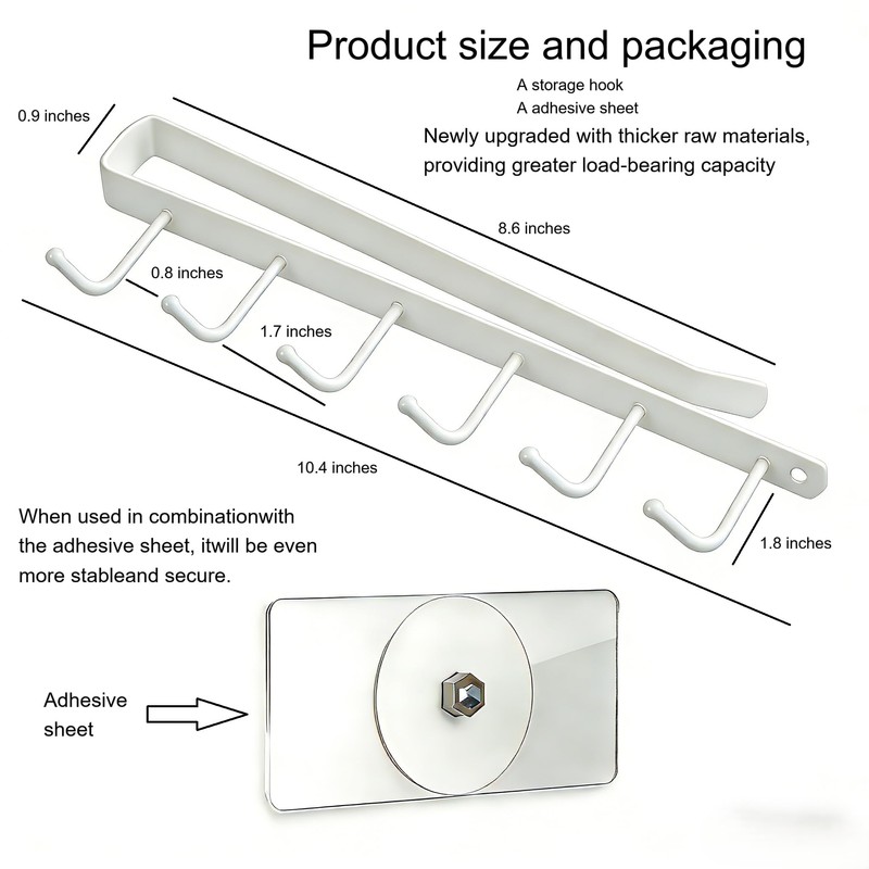 CXY Kitchen Utensil Hanger with 6 Hooks, No Drill Under