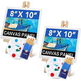 ESRICH 26PCS Canvas with Easel Set, Paint and Sip Kit for Adults,Paint Brushes Canvas Panel Painting Kit,Painting Supplies Kit for Kids, Artists and Beginners to Painting Party