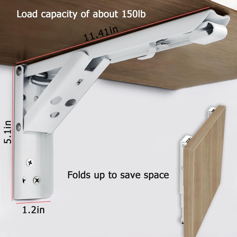ANTEISI White Folding Shelf Bracket Hinges,12 in Floating Desk Hinge,Garage