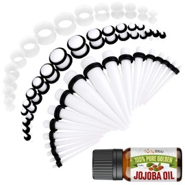 BodyJ4You 54PC Ear Stretching Kit 14G-12mm - Aftercare Jojoba Oil - White Acrylic Plugs Gauge Tapers Silicone Tunnels - Lightweight Expanders Men Women