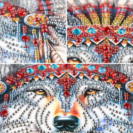 MXJSUA Special Diamond Painting Kits for Adults, 5D Special Shape Diamond Art Kits, Crystal Rhinestones Diamond Gem Art Painting for Home Wall Decoration 12×12inch, Indian Wolf