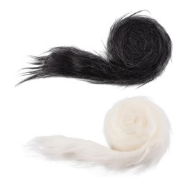 NICENEEDED 2 Pcs Black White Faux Fur Ribbon, 2 Inch x 1.5 Yards Fluffy Fuzzy Trim Faux Fur Fabric Roll, Christmas Furry Patch Ribbon for Winter Costume Gnome Beard Fur Ball Carpet Pet Pad
