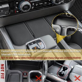 Center Console Organizer Tray Compatible with 2023 2024 2025 Chevy Silverado 1500 and 2022 Refreshed Silverado 1500 Accessories (Full Console w/Bucket Seats) Dual-Layer Storage Dash Cover Pocket Lid