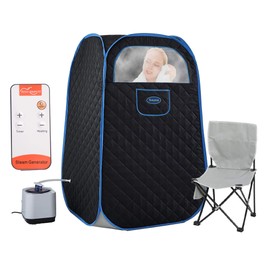 Xmatch Portable Steam Sauna Tent, Full Size 1000W, Max 60 Minute Timer 2.2L Steam Generator Personal Foldable Home Spa Saunas Box with Remote Control and Folding Chair