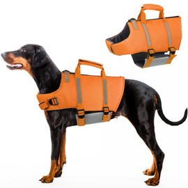 SAWMONG Dog Life Jacket, Swimming Vest with Ripstop & High Flotation - Medium to Large Dogs, Reflective Life Preserver with Rescue Handle for Swimming & Boating - Orange