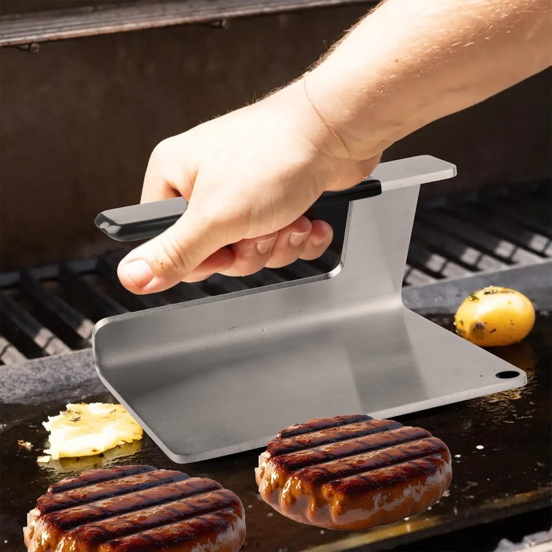 JNXHON Kitchen Tools 6"×5.5" Stainless Steel Hamburger Smash Press, Sandwiches