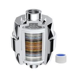 Hibbent Shower Head Filter with 20-Layer Filtration，Hard Water Filter Removes Chlorine and Heavy Metal，Fits Any Shower Head, Chrome