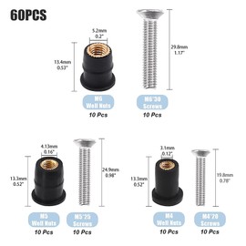 M4 M5 M6 Bolts and Nuts Sets,60Pcs Well Nut Expansion Nuts 304 Stainless Steel Hex Set Screws Rubber for Motorcycle Kayak Boats Windscreen Nuts Accessories