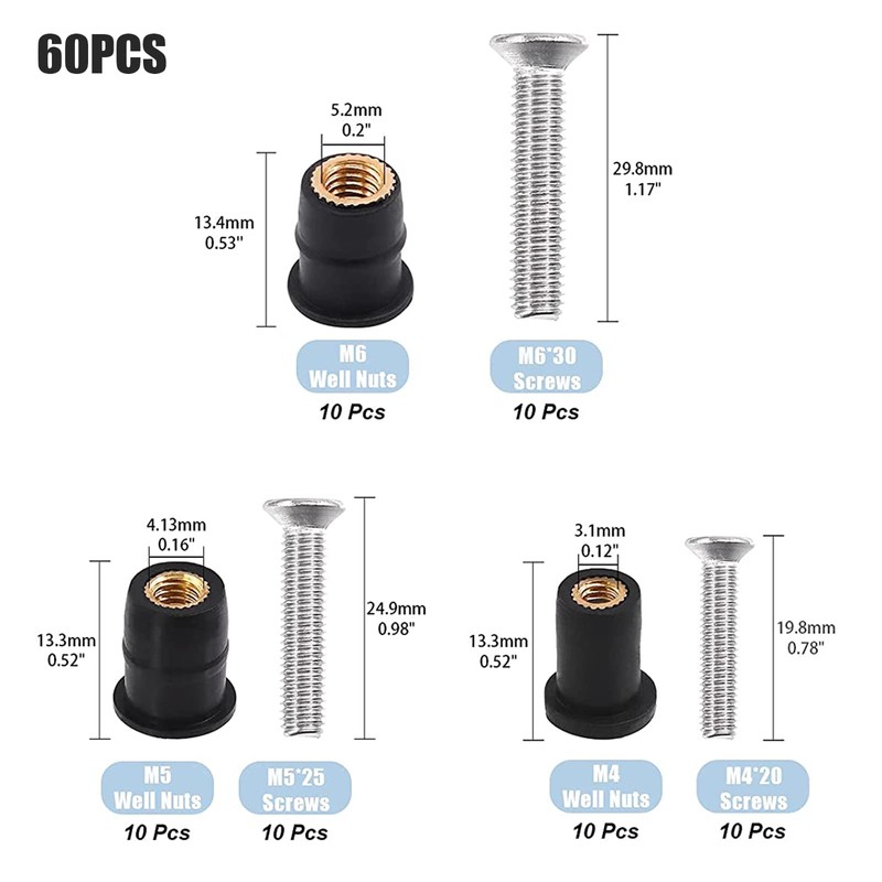 M4 M5 M6 Bolts and Nuts Sets,60Pcs Well Nut Expansion