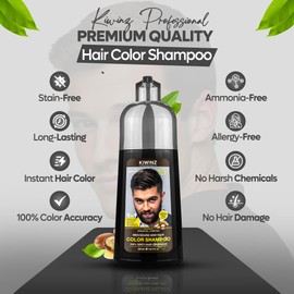 Kiwinz Professional Dark Brown Hair Color Shampoo for Men – 5 in 1 Hair Dye Shampoo for Grey Hair - Instant Hair Dye with 100% Color Accuracy with Natural Ingredients - Ammonia Free - 500ml