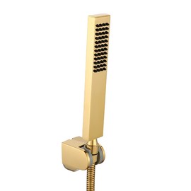 Asyas Polished Brass Gold Hand Held Shower Sprayer Head with Adjustable Wall Connector Shower Holder and 1.5M Hose Set High Pressure Square Titanium Gold Finish