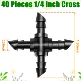 TTioDri 40 Pack Drip Irrigation 1/4" Barbed Cross Tee Fittings, Drip Line Barbed Cross Tee Connectors for 1/4 Inch Irrigation Tubing Micro Irrigation Connection Parts for Garden Sprinkler Systems