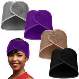 Xuhal Xuhal 4 Pieces Mesh Hair Wraps for Black Women - Sleeping Hair Scarf Cap, Spa Headbands, Natural Hair Wash Face Sleep (Dark Purple, Black, Gray, Camel)