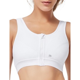 Yvette women’s strong hold sports bra front fastening without straps unpadded ringer back for fitness yoga jogging - White, size: 90B