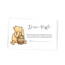 Simply Winnie Baby Shower Diaper Raffle Cards Classic Pooh Bear Hunny Pot Gender Neutral Storybook Printed Game Set (50 Count)