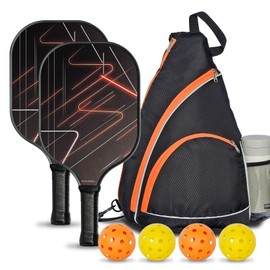 Pickleball Paddles Set of 2 with 4 Indoor/Outdoor Balls & Backpack - Lightweight Fiberglass Surface, Polypropylene Honeycomb Core for Enhanced Control and Power