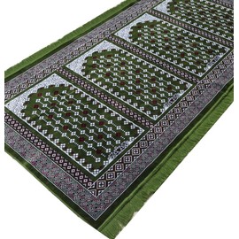 Modefa Turkish Islamic Prayer Rug - Wide Plush Velvet Praying Mat - Large Gathering & Group Sajada - Multi Person Muslim Janamaz - Long Row 8 Person Praying Carpet (Vined Arch Green)