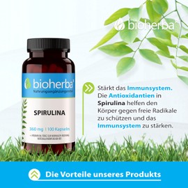 Spirulina 360 mg - 100 Hochdosierte Kapseln für Natürliche Gesundheit von BIOHERBA