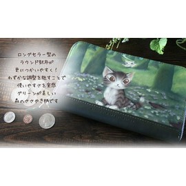 Wachifurudo Dayan Genuine Leather Art Round Bill Wallet Whisper in the Forest, green