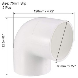 TOP-VIGOR 2Pcs 75mm Slip 90 Degree PVC Pipe Fitting Elbow Coupling Connector, Water Pipe Slip Socket Connector for PVC Pipe Corner Connection, White