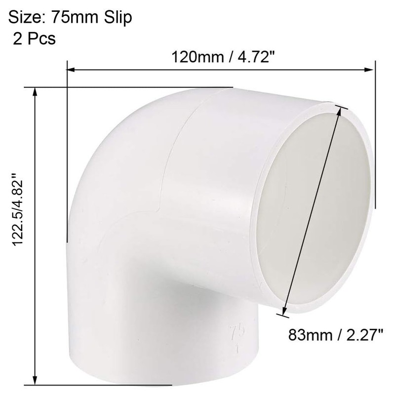 TOP-VIGOR 2Pcs 75mm Slip 90 Degree PVC Pipe Fitting Elbow