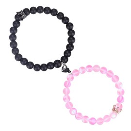 UEUC King&Queen Magnet Crown Distance Couple Bracelets His and Her Friendship 8mm Beads Stretch Bracelet(#49)
