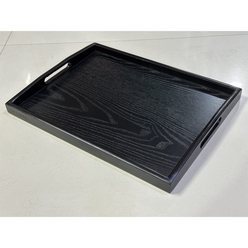 DILLMAN Serving Tray Large Black Wood Rectangle Food Tray Butler