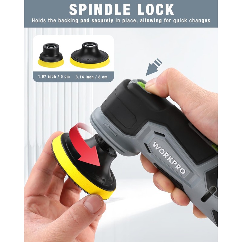 WORKPRO Cordless Mini Buffer Polisher, 12V Buffer Polisher for Car