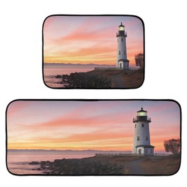 YETTASBIN Lighthouse Kitchen Rugs Set of 2, Waterproof Non-Slip Large Floor Mat Anti Fatigue Standing Mat for Office, Sink, Kitchen, Bedroom, Bathroom, Laundry