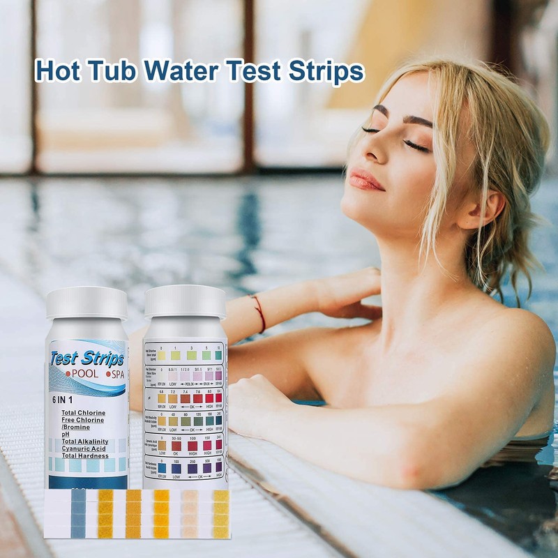 100 Pcs Hot Tub Testing Strips,6 in 1 Kit Pool