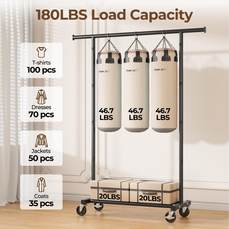 HYSEYY Clothes Rack, Clothing Rack for Hanging Clothes, Rolling Garment