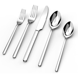 KINGSTONE Silverware Set, 5 Piece Flatware Cutlery Set for 1, 18/10 Stainless Steel Silverware Mirror Polished Dishwasher Safe for Home, Restaurant, Wedding, Party(Silver, 5 pieces for 1)