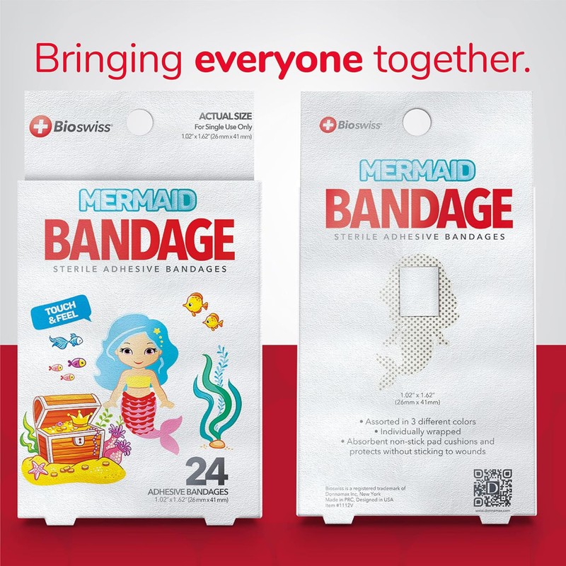 BioSwiss Bandages, Mermaid Shaped Self Adhesive Bandage, Latex Free Sterile