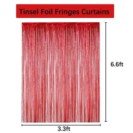 AMZJIMTOP Red Tinsel Foil Fringe Curtain Party Decorations 2Pcs 3.3ft *6.6ft Metallic Tinsel Curtains Streamers Party Backdrop Foil Curtain for Birthday Party Wedding Holiday Decoration