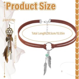 Juego De Pendientes Y Collar De Plumas Boho Para Mujer